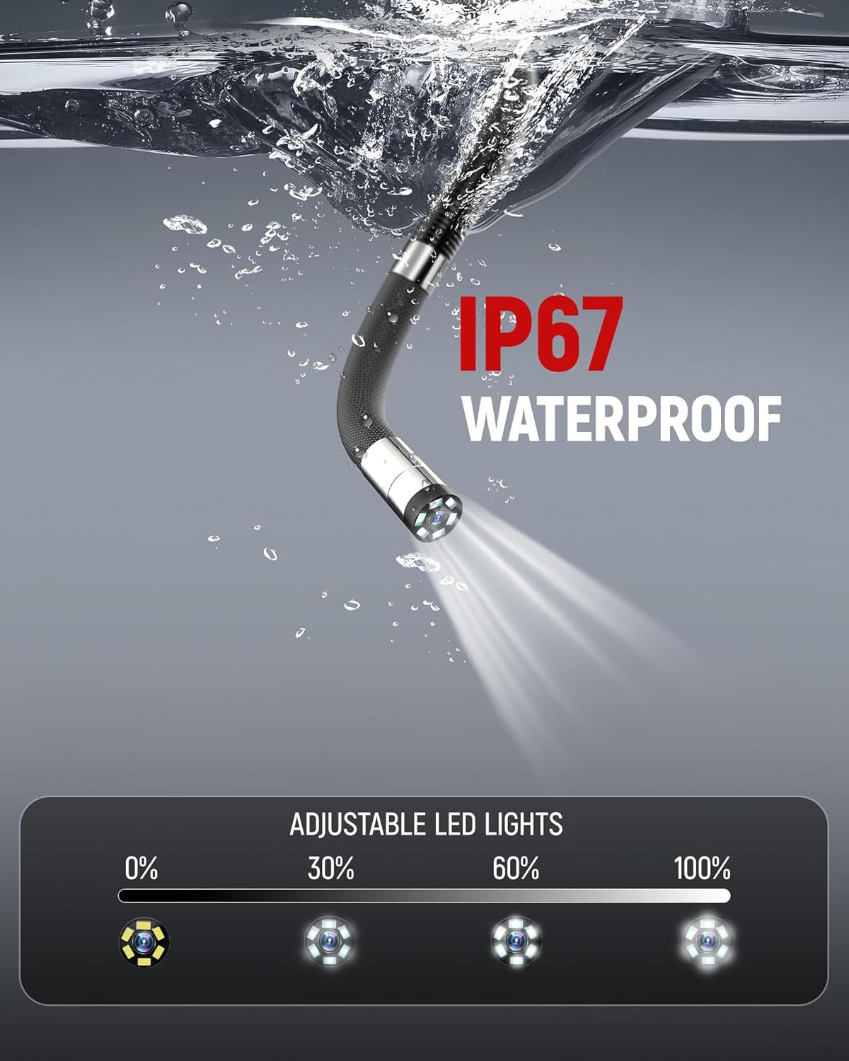 Two-Way Articulating Borescope Camera with Light, 0.25In Slim Probe, Industrial