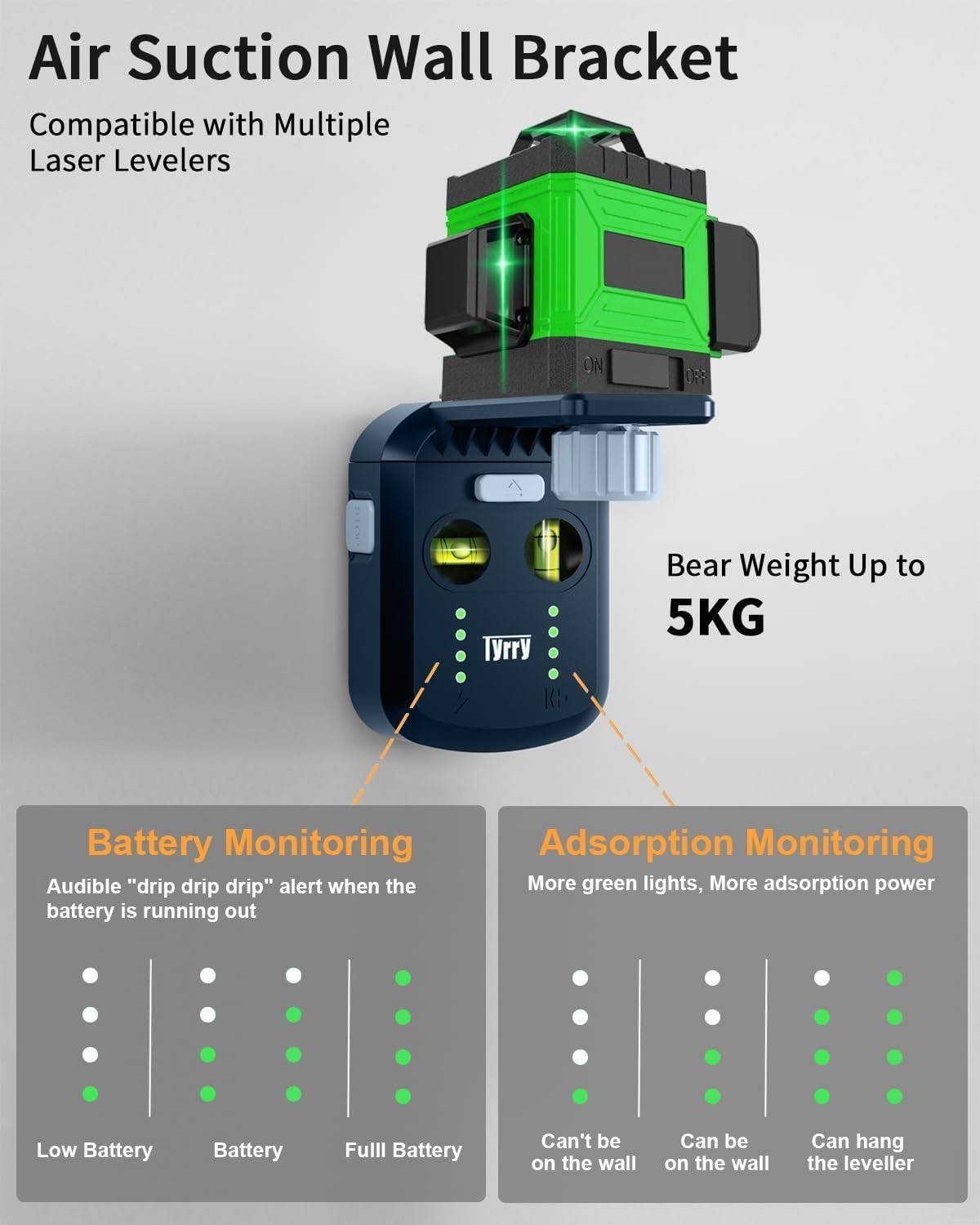 Tyrry DC10-US-12 4-in-1 Laser Level Tool Line Laser Drill Dust Collector Wall