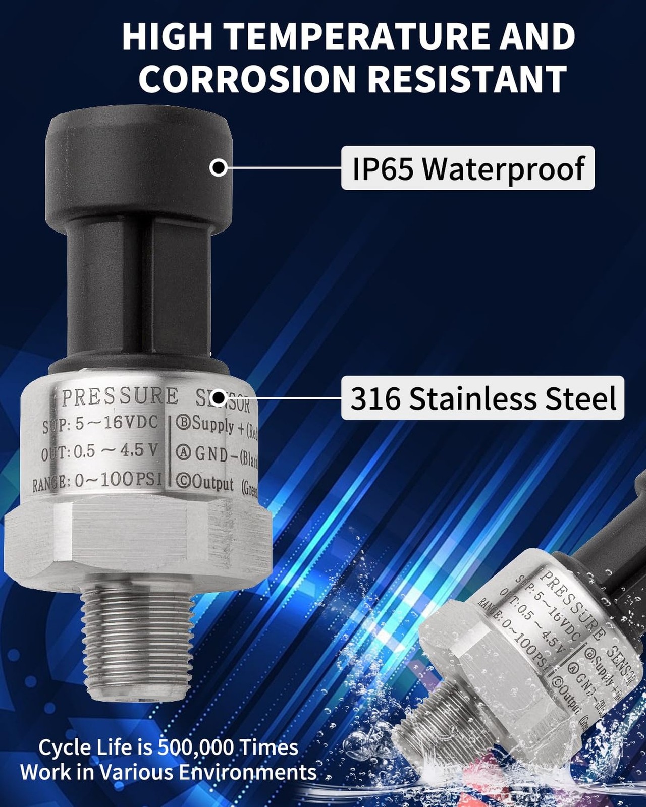 100 Psi Oil Fuel Pressure Sensor Transducer Sender 1/8″ -27 NPT Thread with H…
