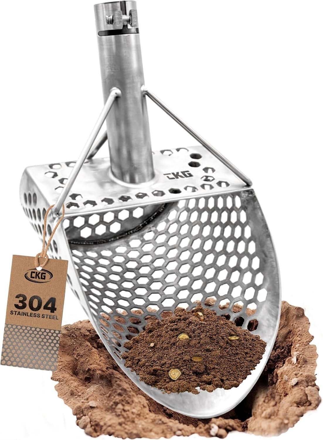 CKG Sand Scoop for Metal Detecting Sand Sifter for Beach Stainles Steel 304, 9×6