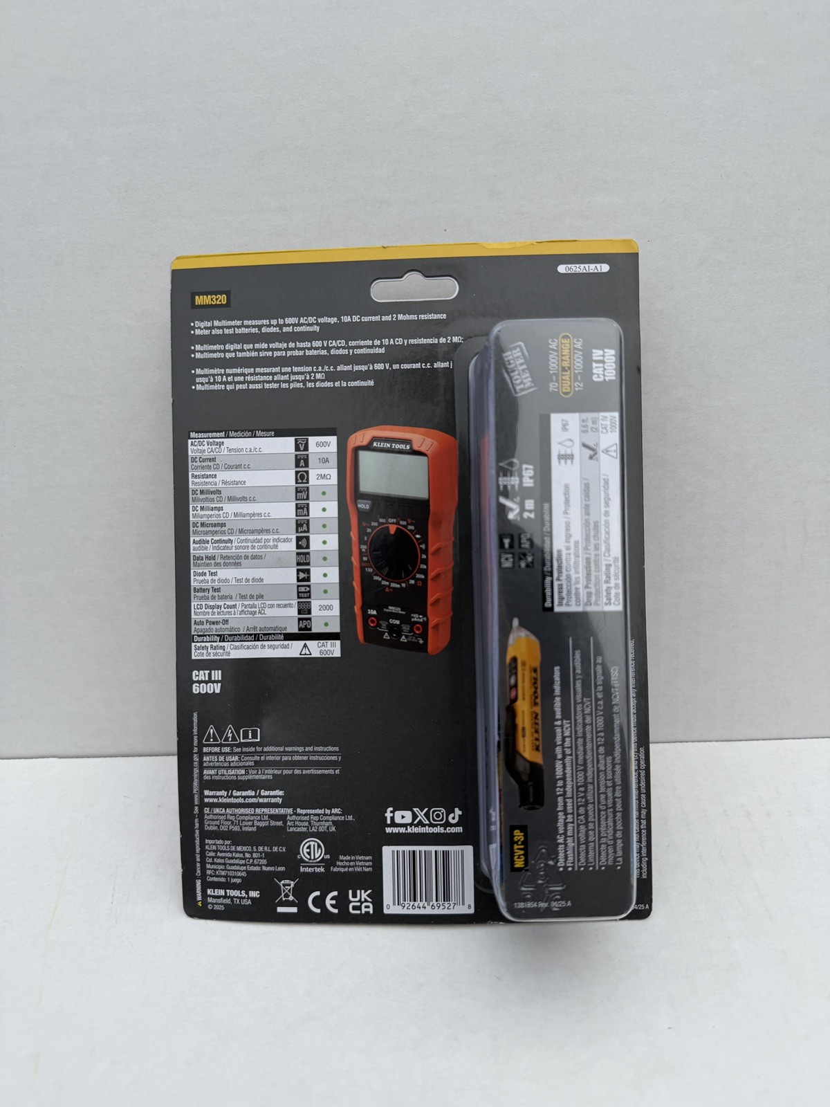 Klein Tools MM320 & NCVT-3P Digital Multimeter Kit CAT III 600V Tester Portable