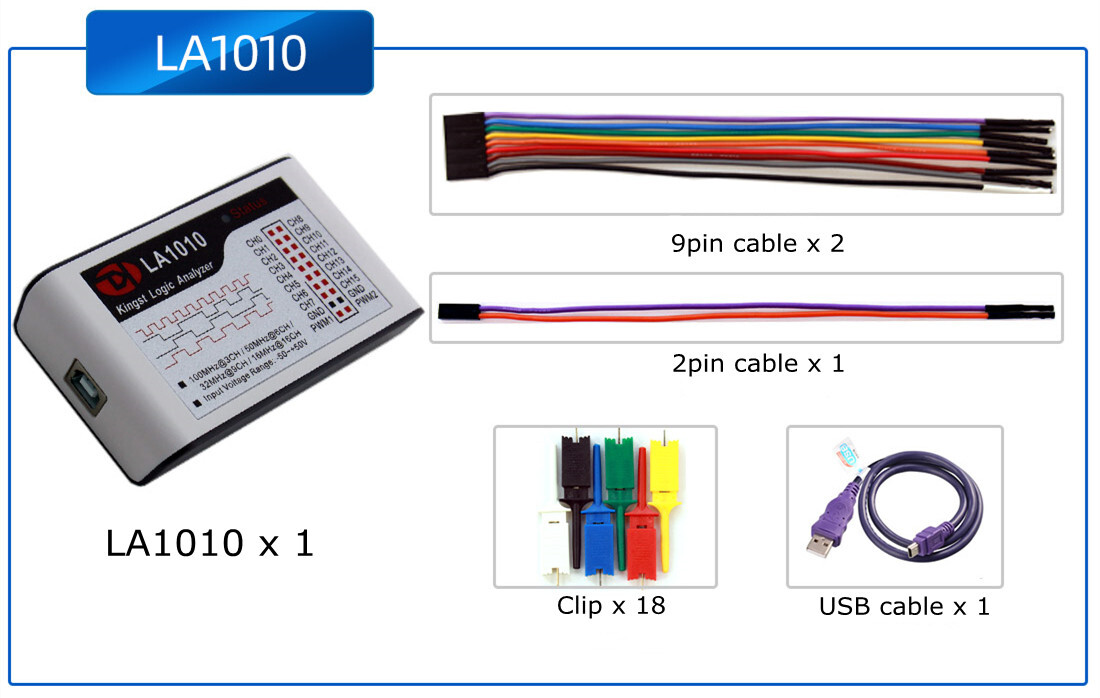 LA1010 USB Logic Analyzer 16 input channels 100MHz with the English PC software