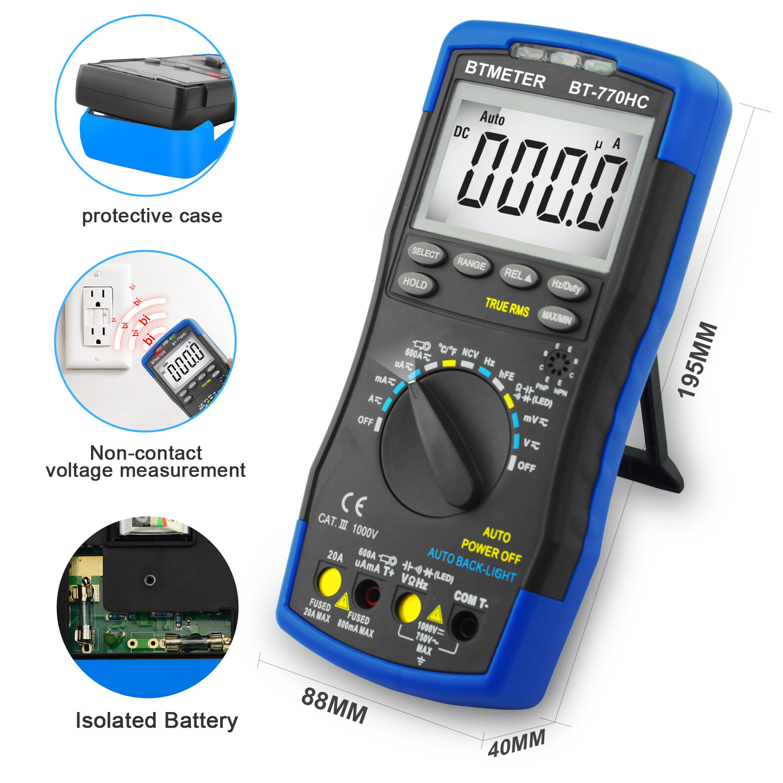 Digital Multimeter Voltmeter TRMS 6000 Count AC/DC NCV 750V/1000V 20A Ohm Tester