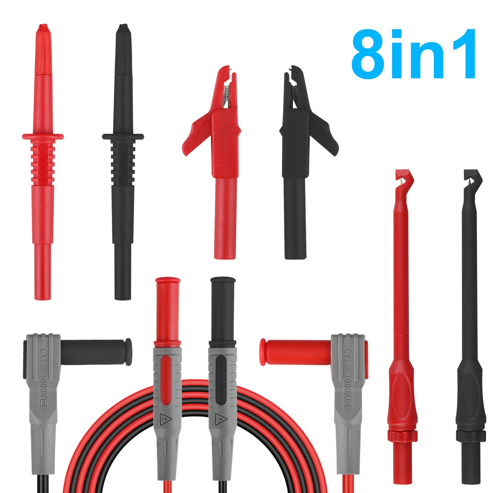 8Pcs Automotive Back Probe Kit Multimeter Test Leads Alligator Clips Wire Tool