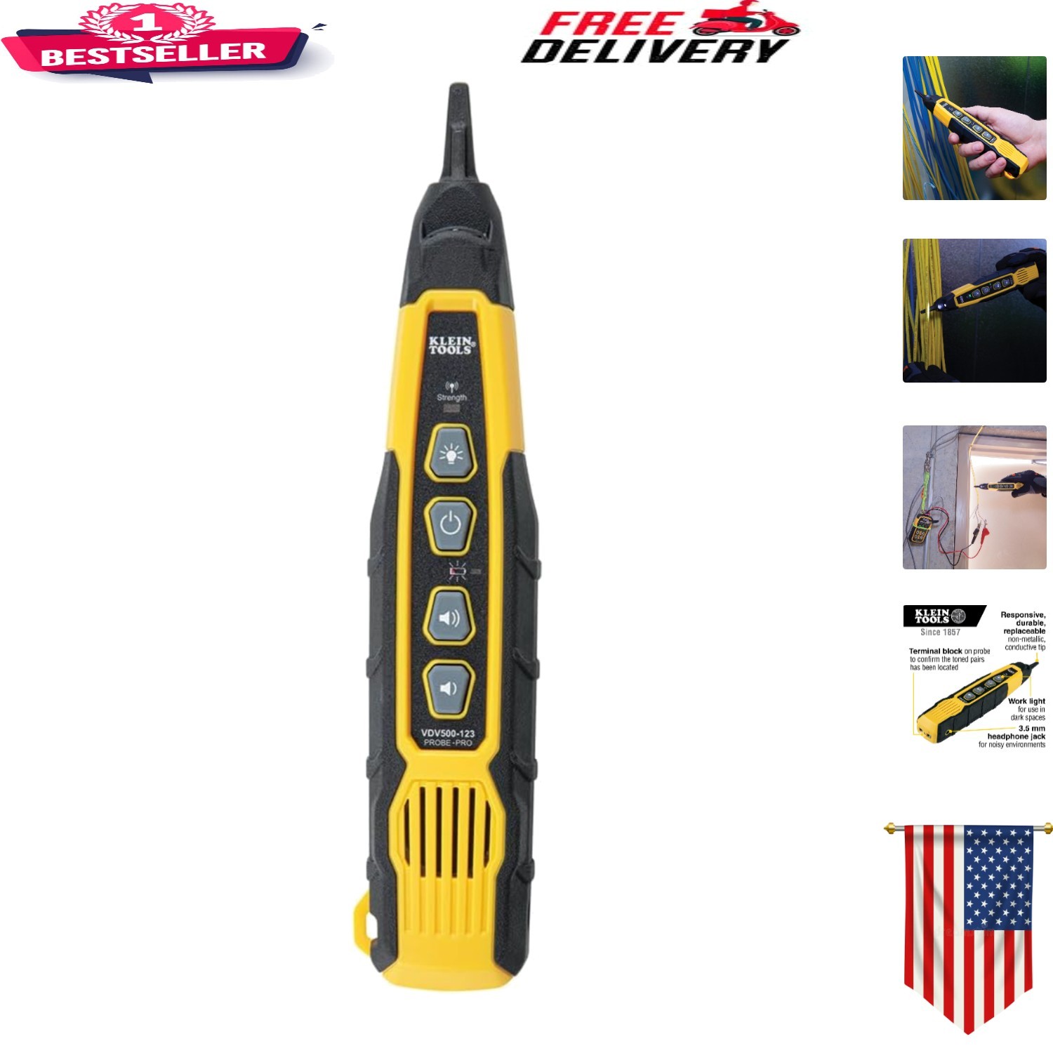 Versatile Wire Tracing Probe with Work Light & Headphone Jack for Electricians