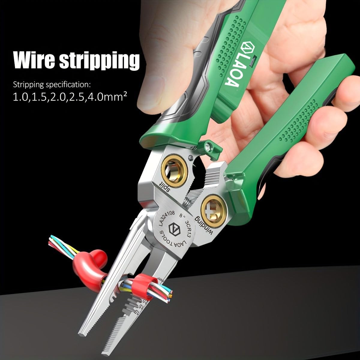 LAOA 8-in-1 Electrical Wire Stripper Pliers with Voltage Tester, Green