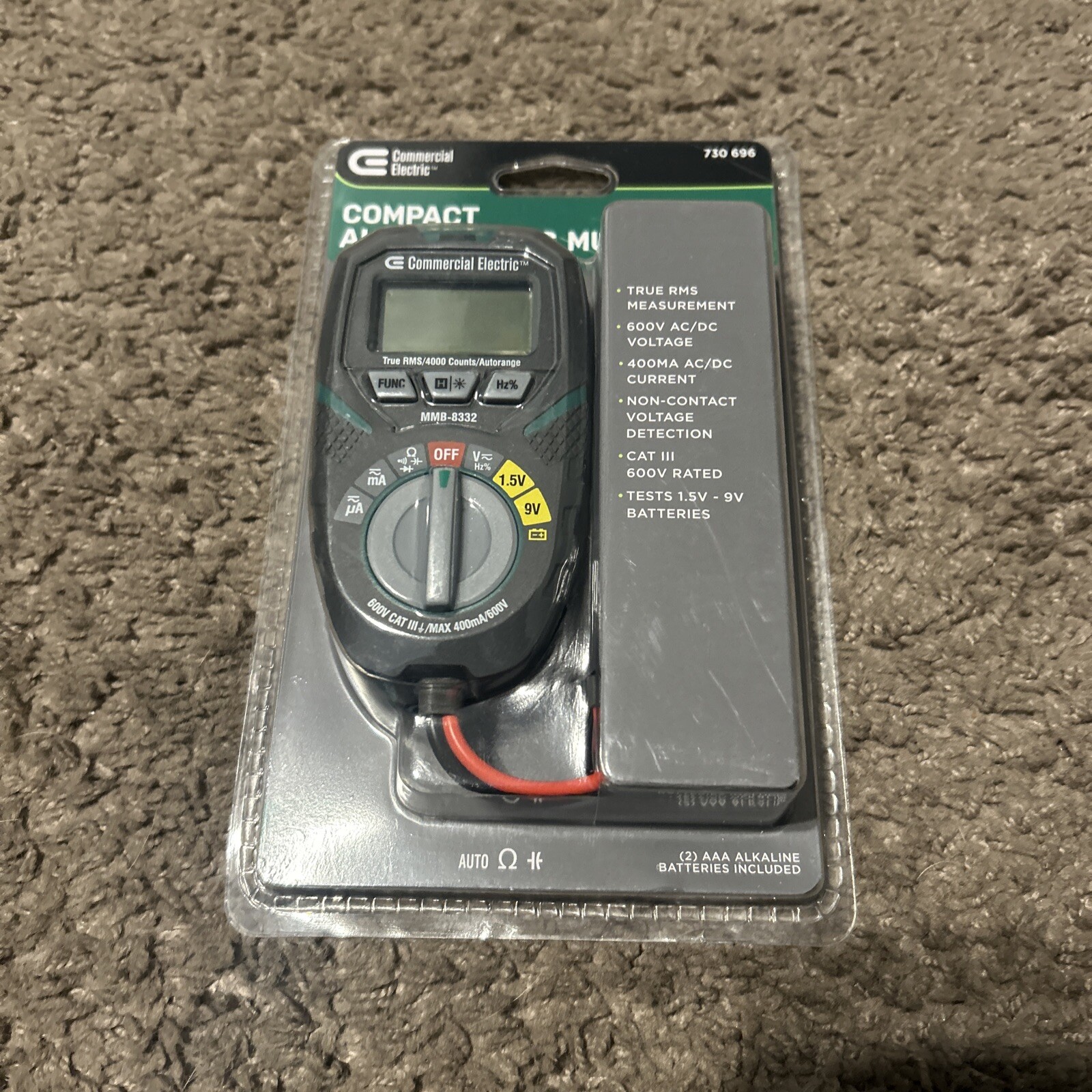Commercial Electric Compact Auto-Ranging Multimeter Tests 1.5-9V “730-696” NEW