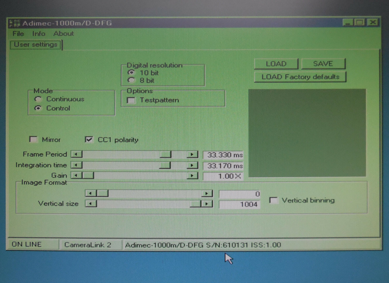Adimec-1000m/D_ST Iss.:1.0 tested