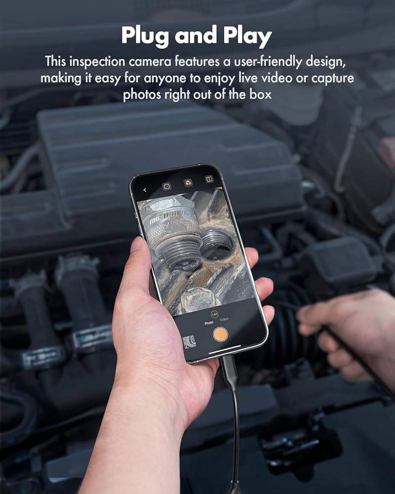 Endoscope Camera with Light 1920P HD Android and iOS 8 LED 6FT Semi-Rigid Snake