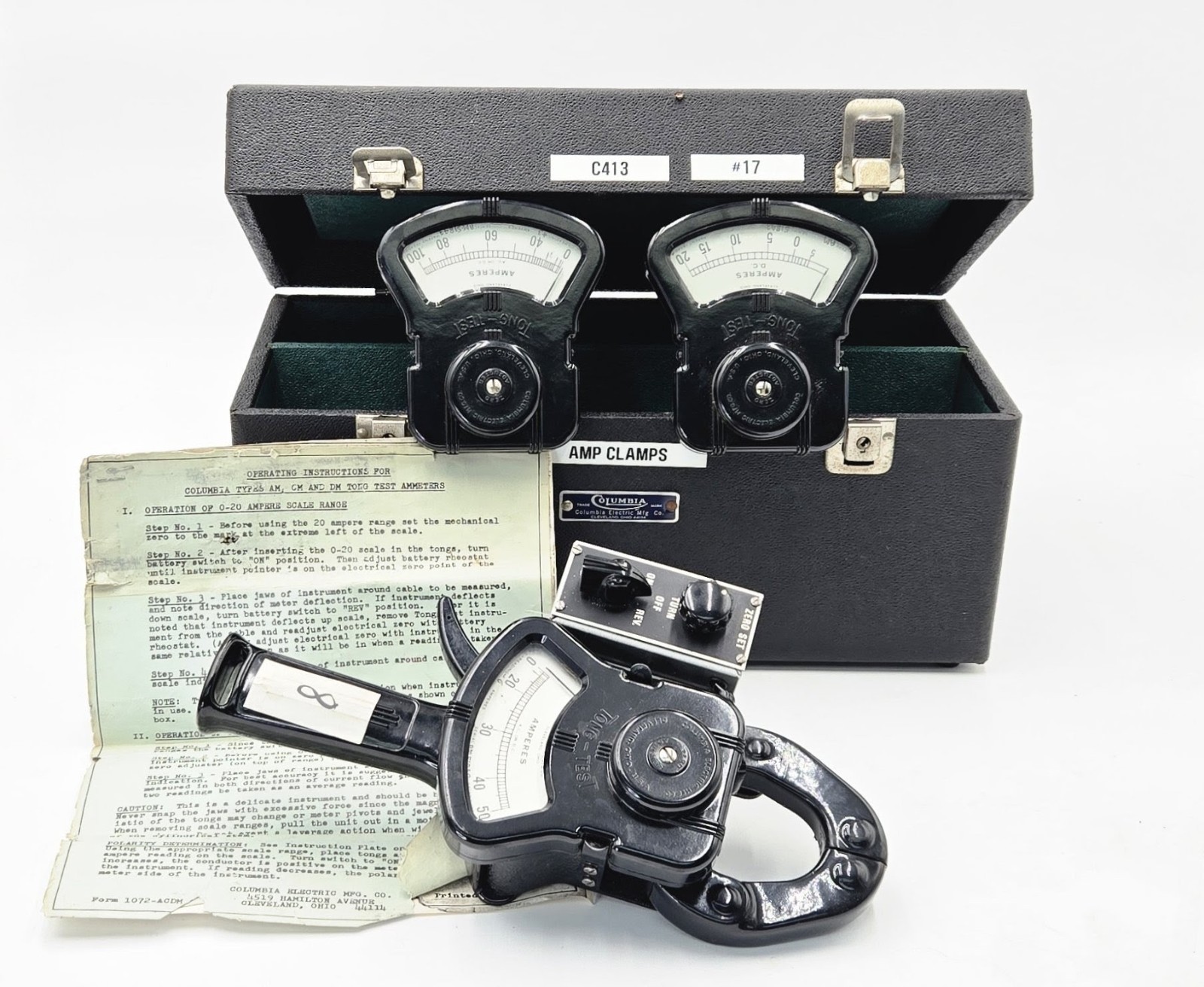 Vtg Columbia Tong Test Ammeter Clamp Type AX 3 Matching Scales Tested Working