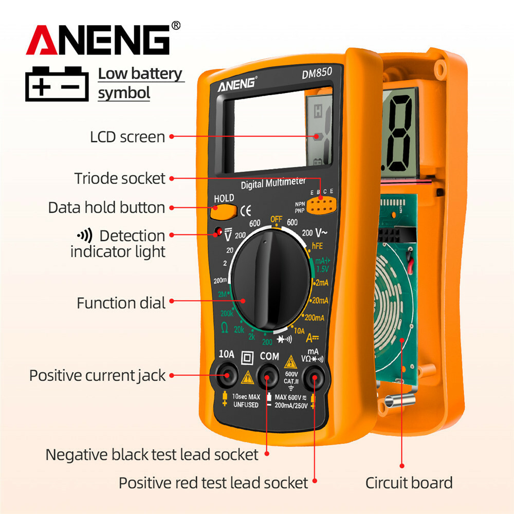LCD Digital Multimeter Voltmeter Ammeter Ohmmeter Volt AC DC Tester Leads Meter