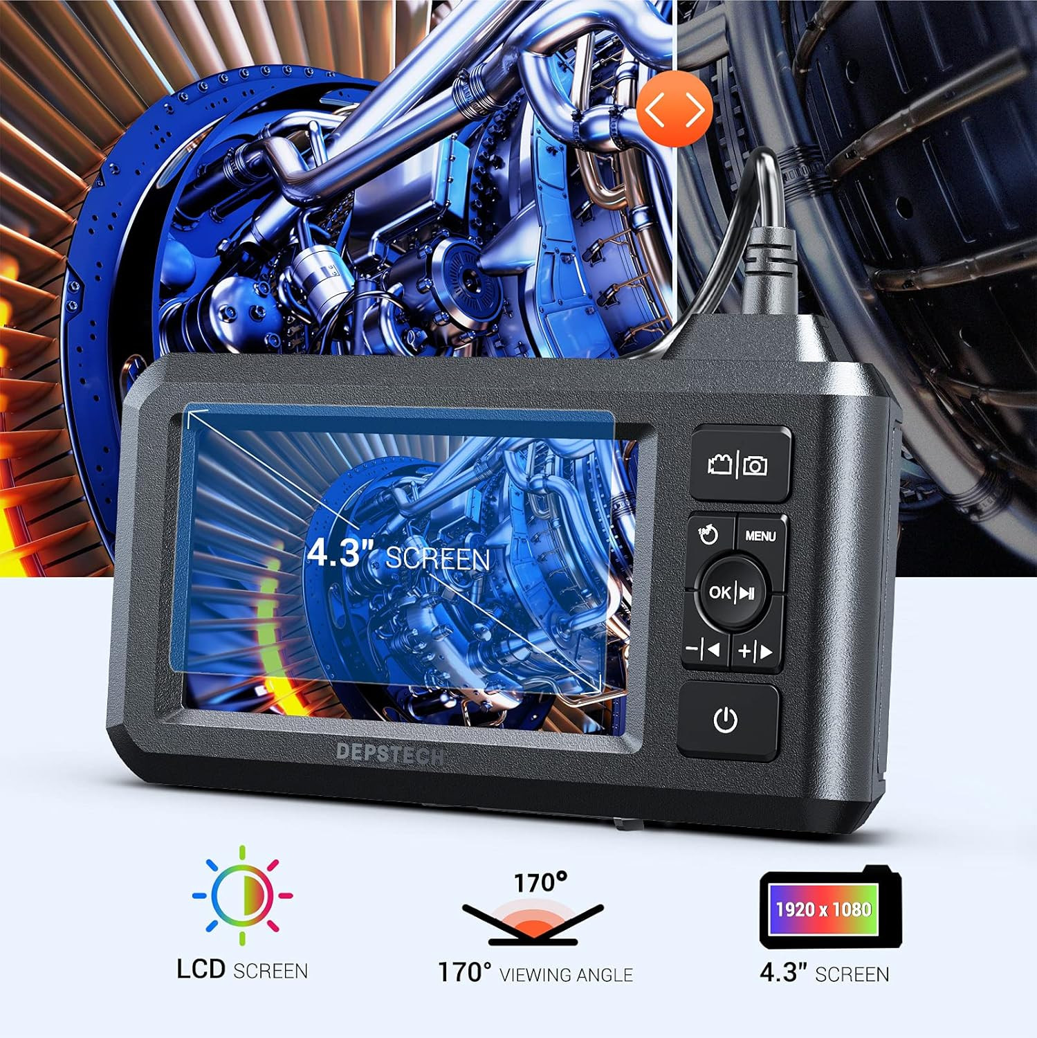DEPSTECH Dual Lens Industrial Endoscope, 1080P Digital Borescope Inspection Came