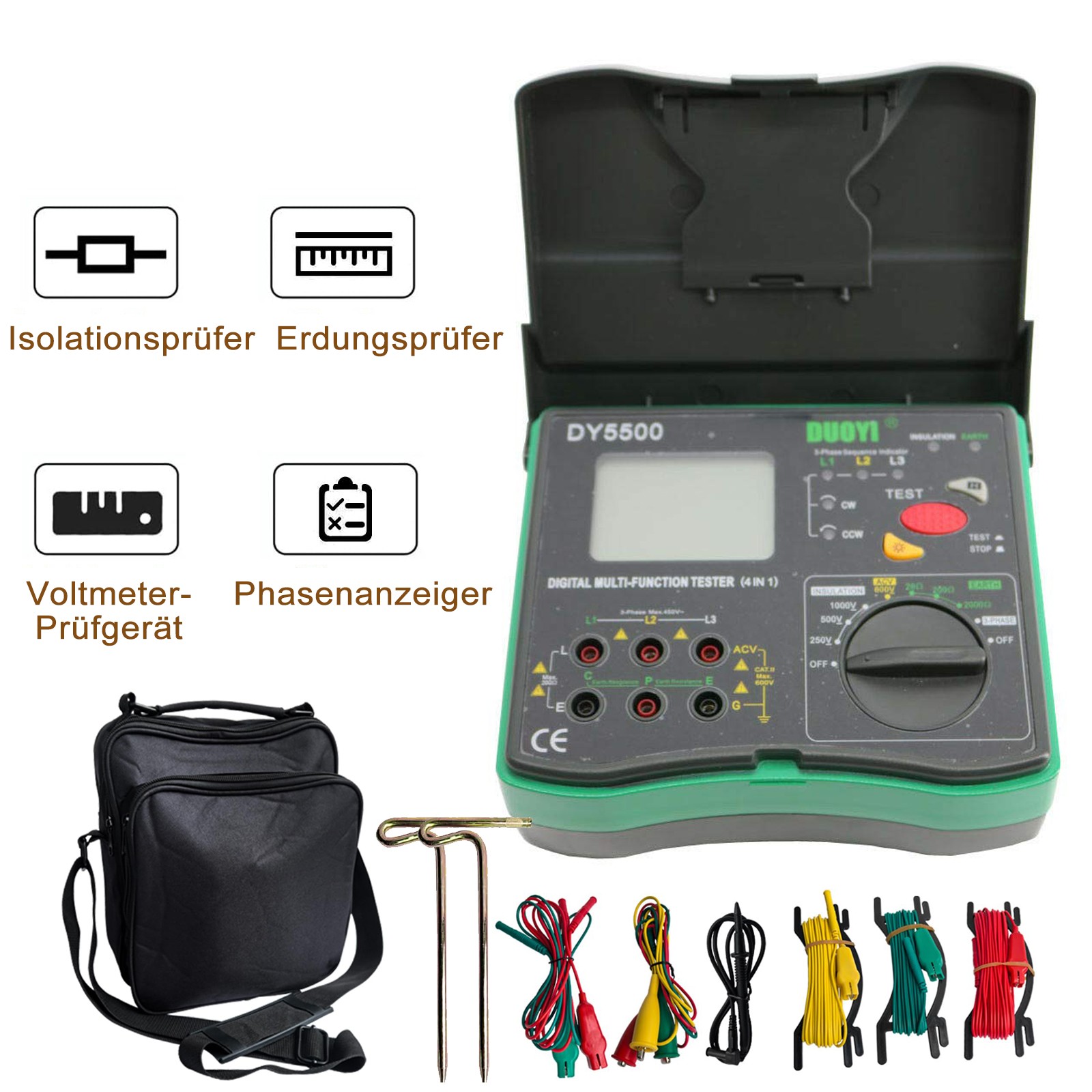 1000V Digital Insulation Tester 2000Ω Ground Earth Resistance Meter For Testing