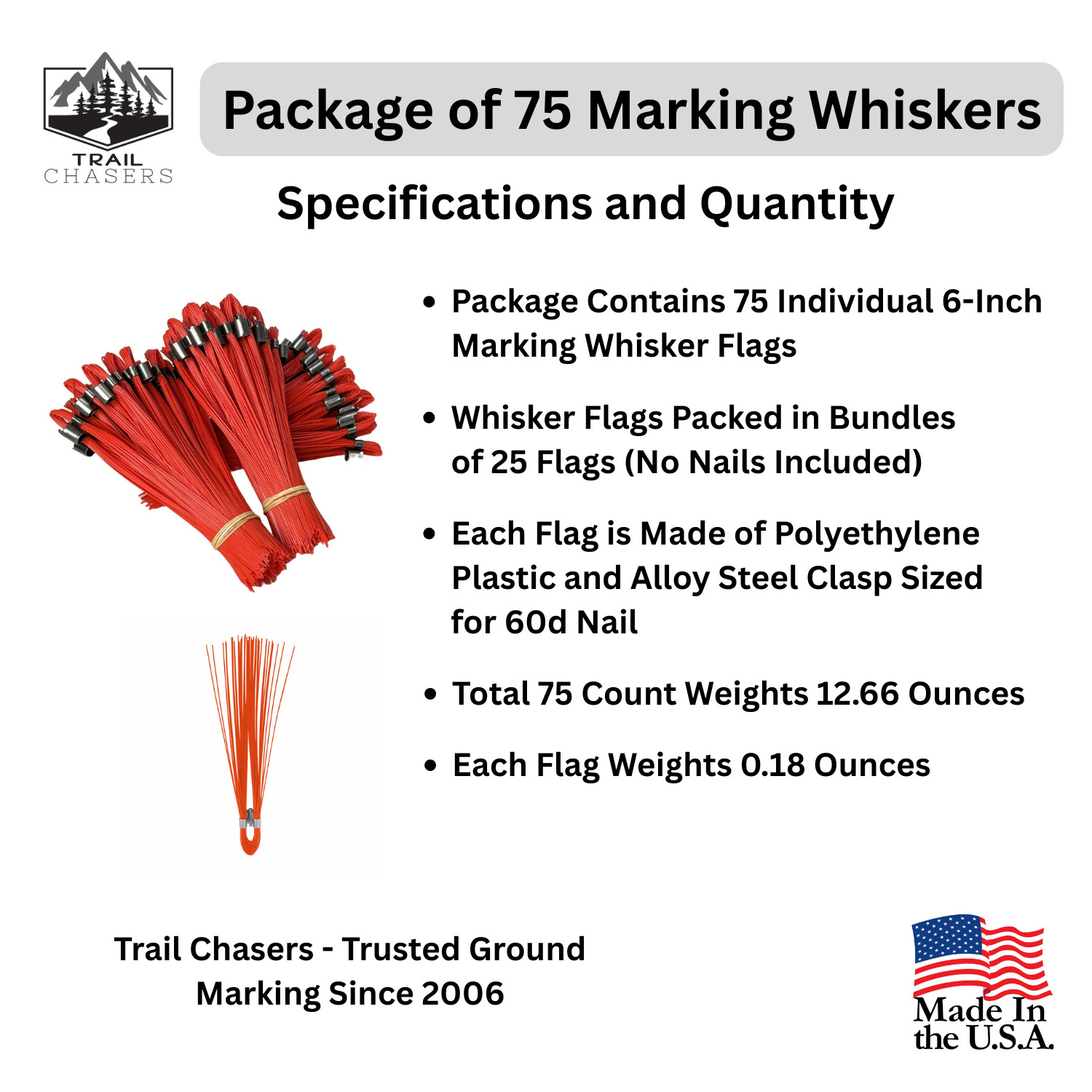 Smi-Carr Stake Chaser Orange 6 Inch Marking Whiskers (75-Count)