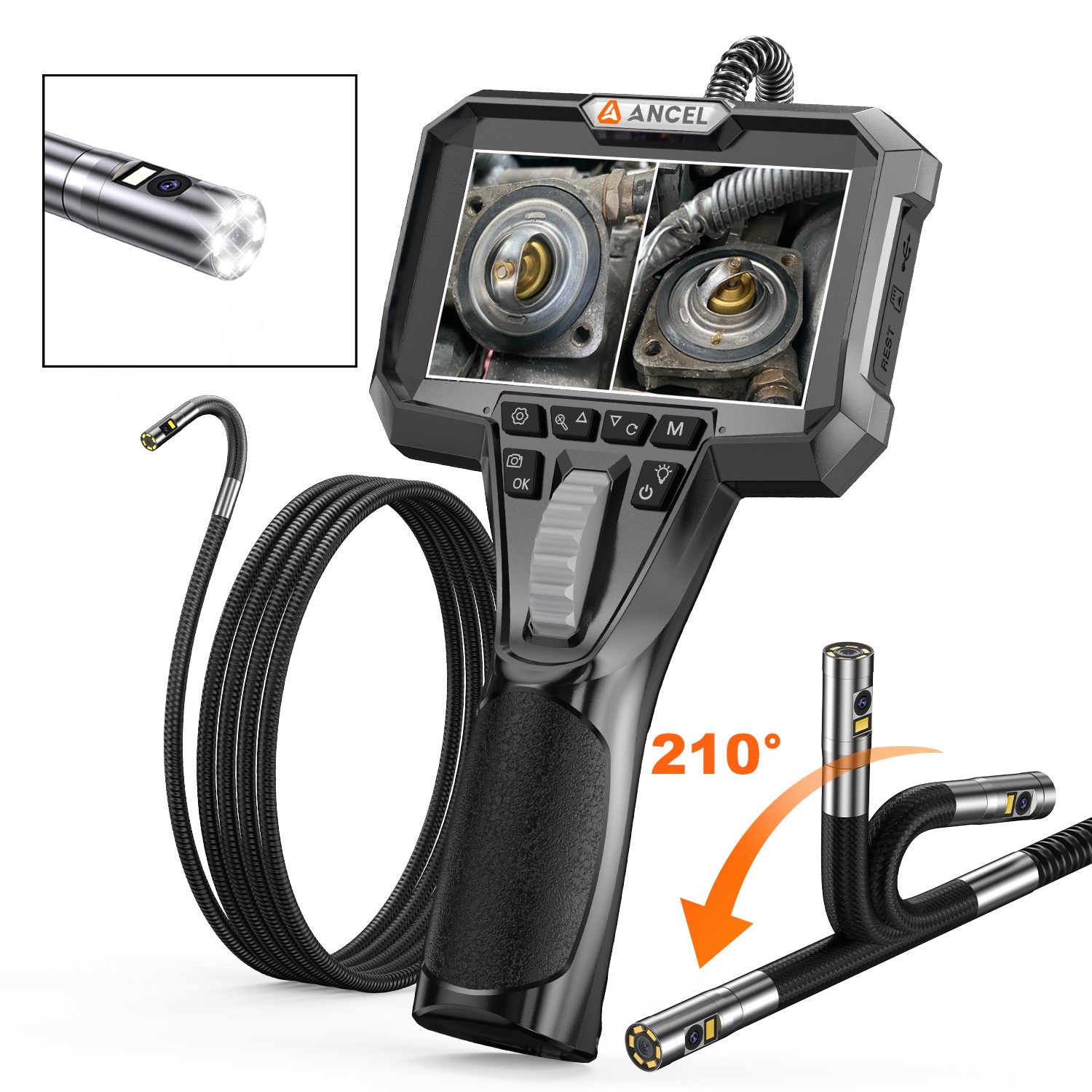 ANCEL AN302 4.3 Inch Industrial Endoscope Camera 2-Way Articulating Borescope