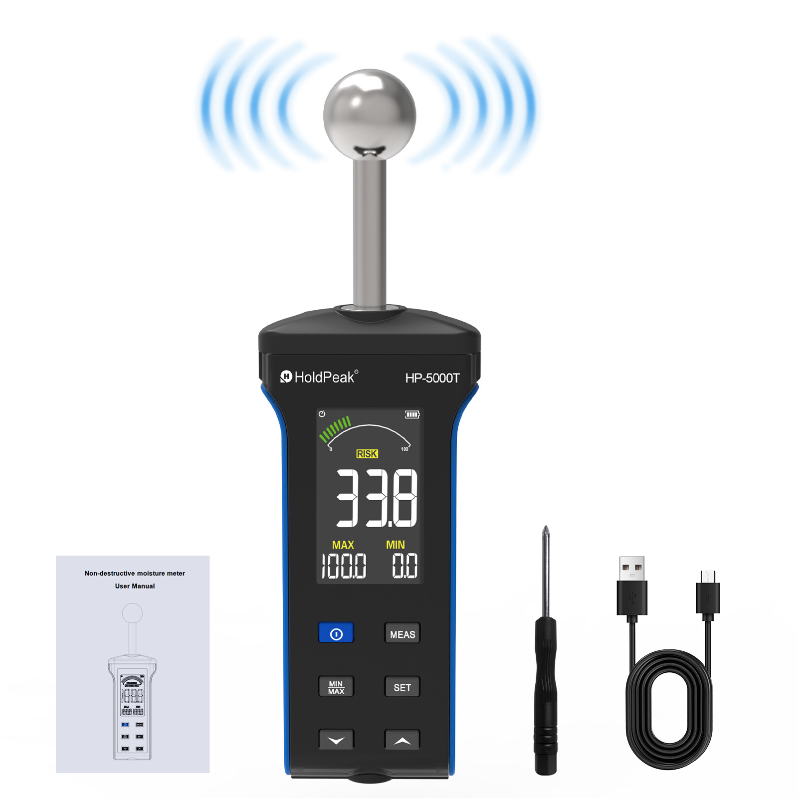 HOLDPEAK Pinless Wood Moisture Meter 20-40mm for Wood Concrete Walls Floor LCD