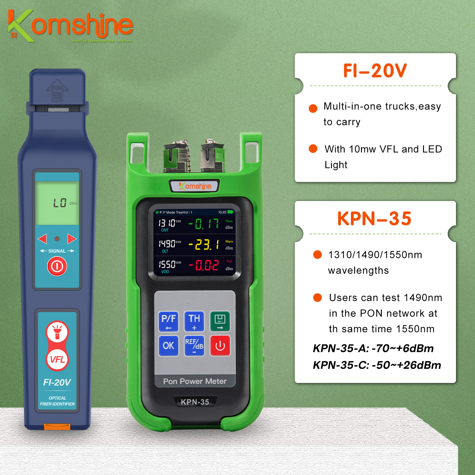 Komshine FI-20V Fiber Optic Identifier & KPN-35 PON Power Meter 1310/1490/1550nm