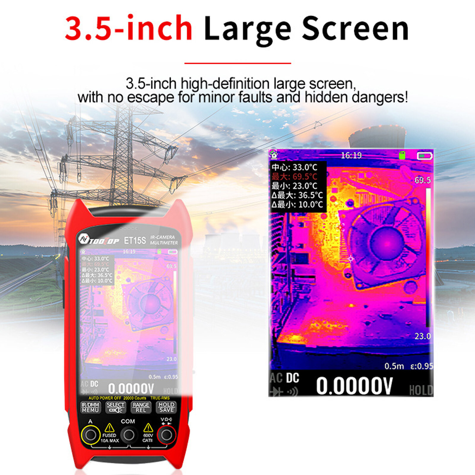 2IN1 Thermal Imager IR Camera Multimeter 256*192 3.5Inch Screen Voltmeter USB PC