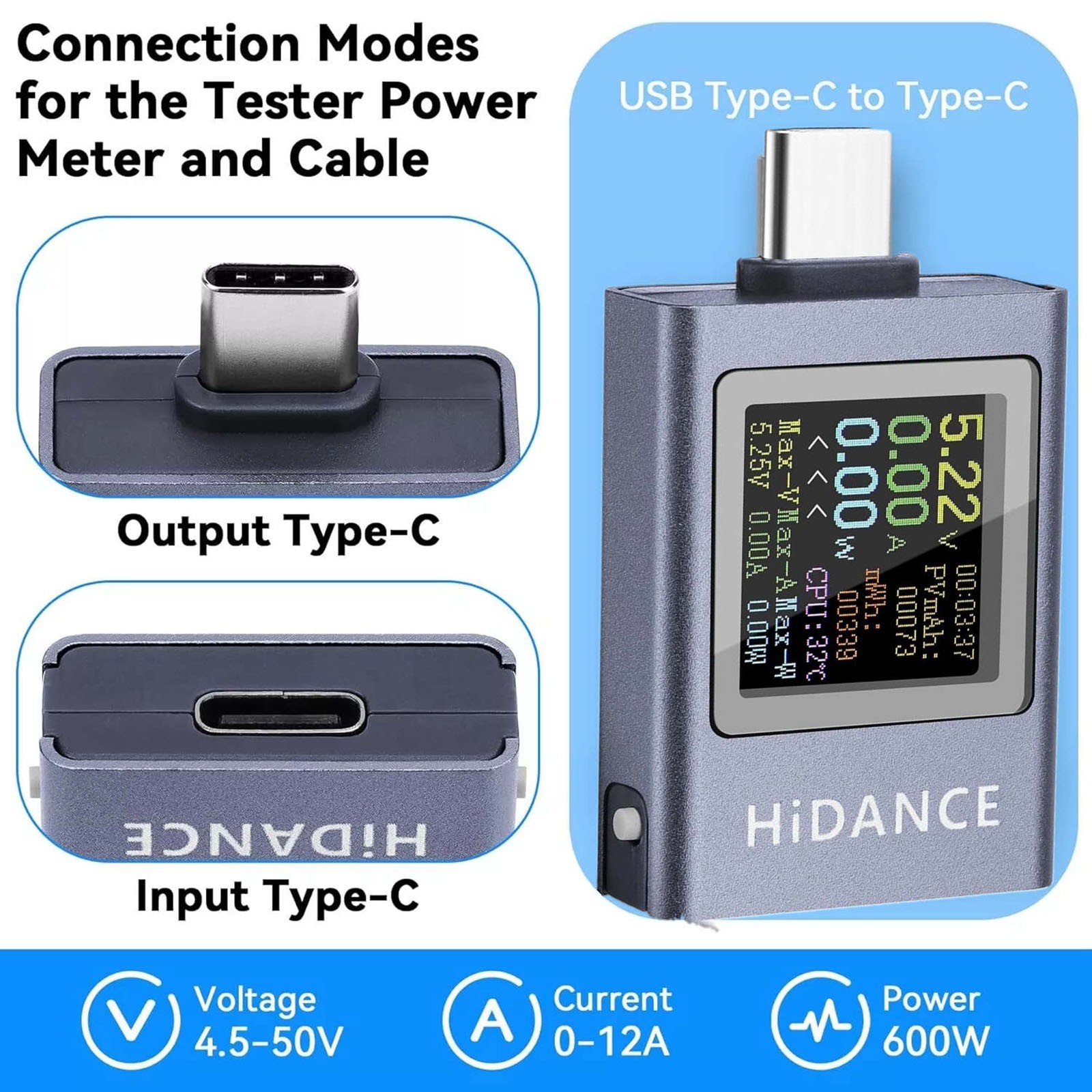 High Precision USB C Power Meter Tester Voltage Current for PD QC Fast Charge