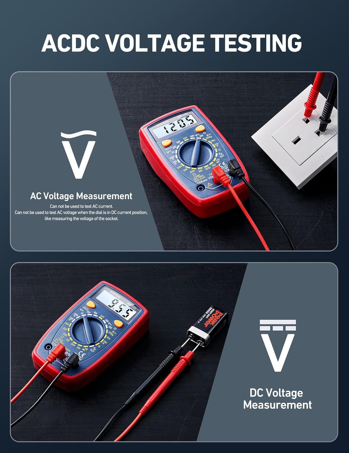 Digital Multimeter Tester 2000 Counts with DC AC Voltmeter and Ohm Volt