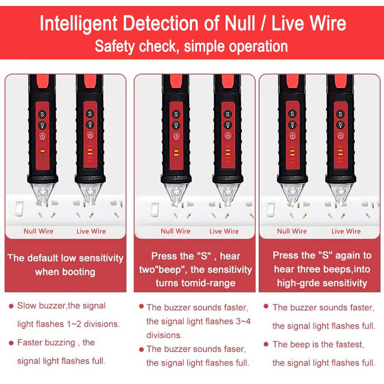 Voltage Electric Tester Volt Detector Test Pen Non-Contact Sensor AC DC 12-1000V
