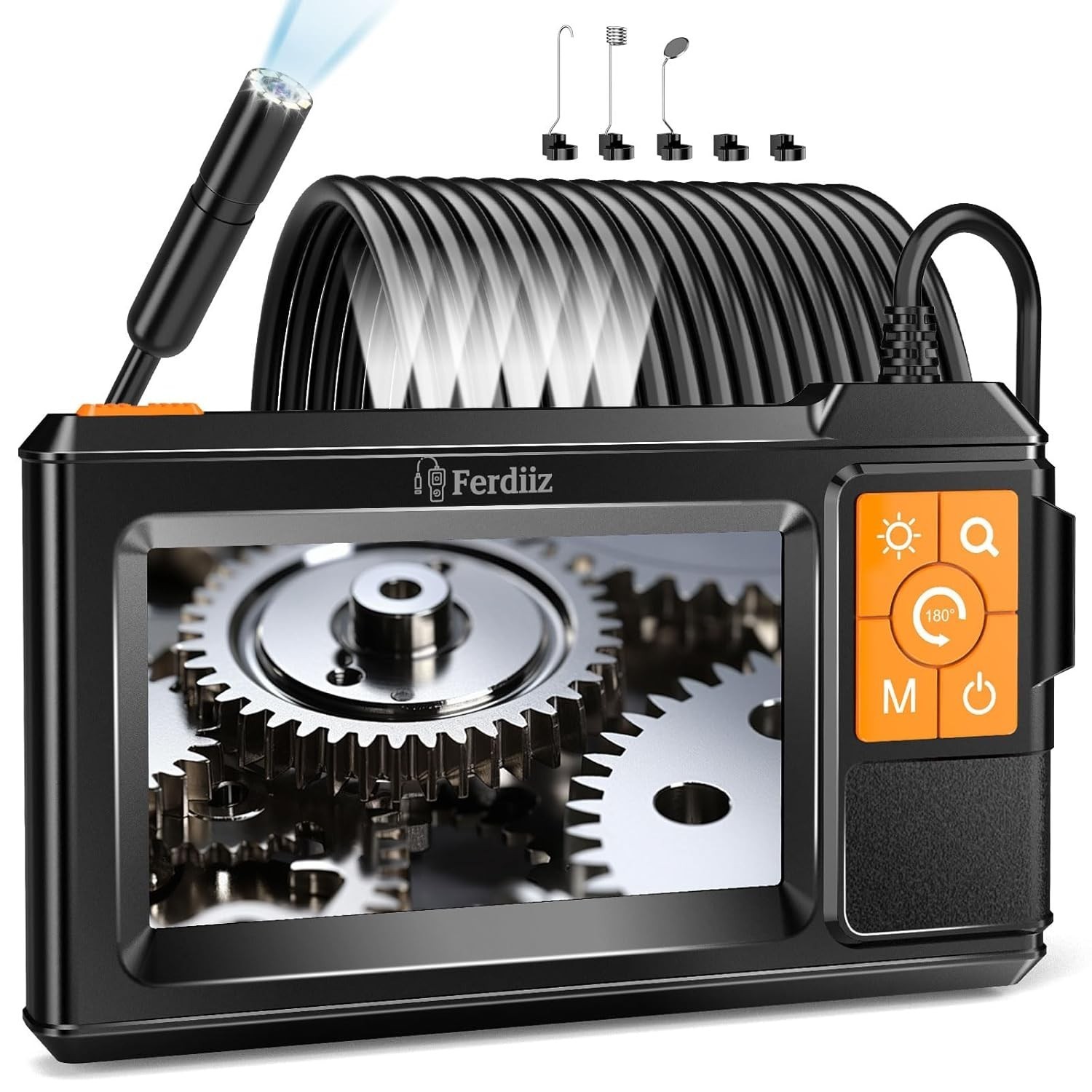 Inspection Camera: 4.3″ IPS, 1920P HD, 8 LEDs, 16.4ft/32.8ft Semi-Rigid Cable