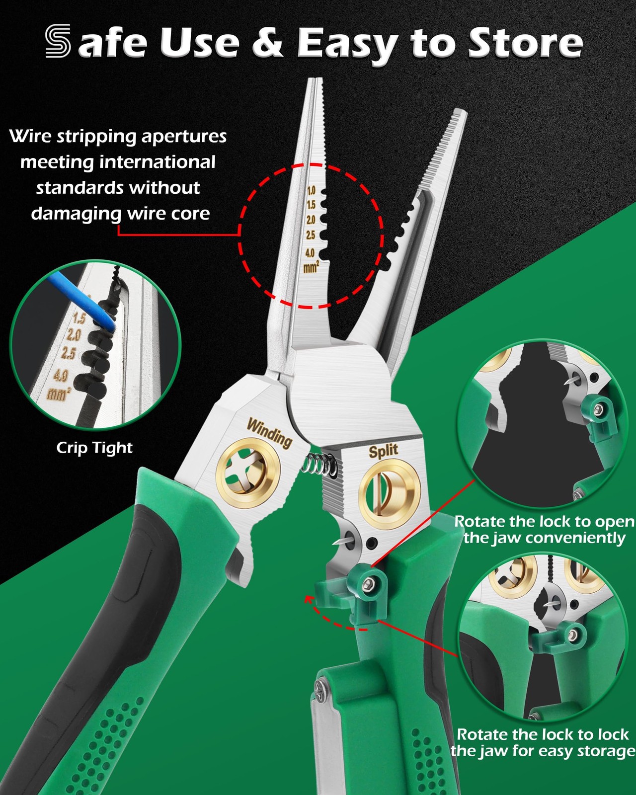 FAITIO 8 In 1 Wire Stripper with Voltage Tester, Strippers/Crimper Green