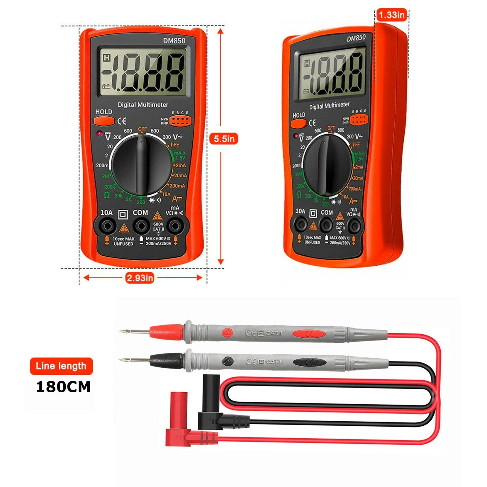 Multimeter + 4 Test Leads for Fluke Meter Electrical Alligator Clip Probes 1000V