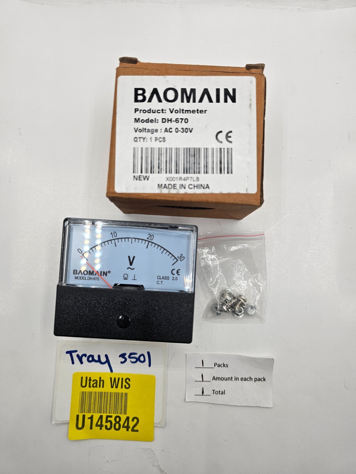 Baomain Voltmeter AC 0-30V Rectangular Class 2.5 Analog Panel Volt DH-670