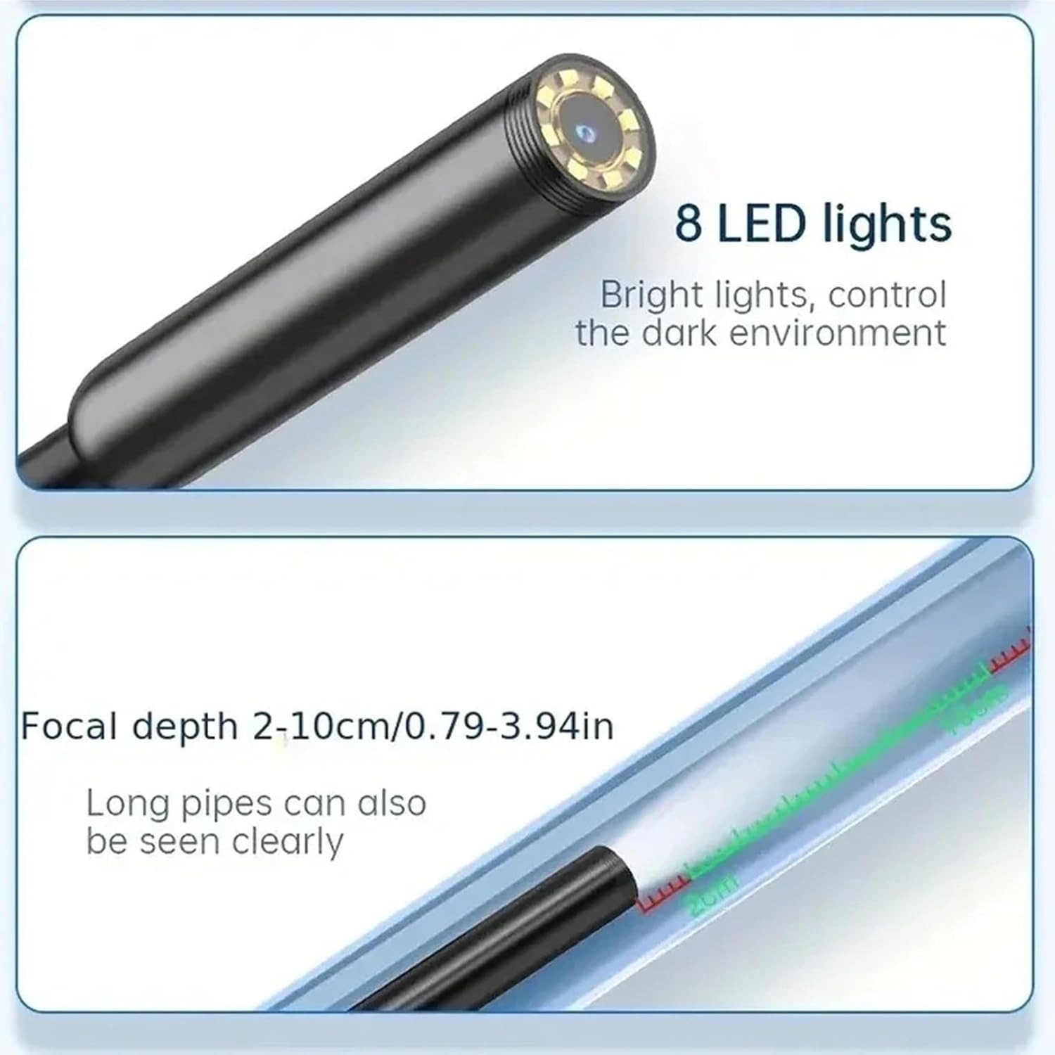 Endoscope Camera with 8LED Light,6.5FT 8MM Thick Semi-Rigid Snake Cameras, IP67