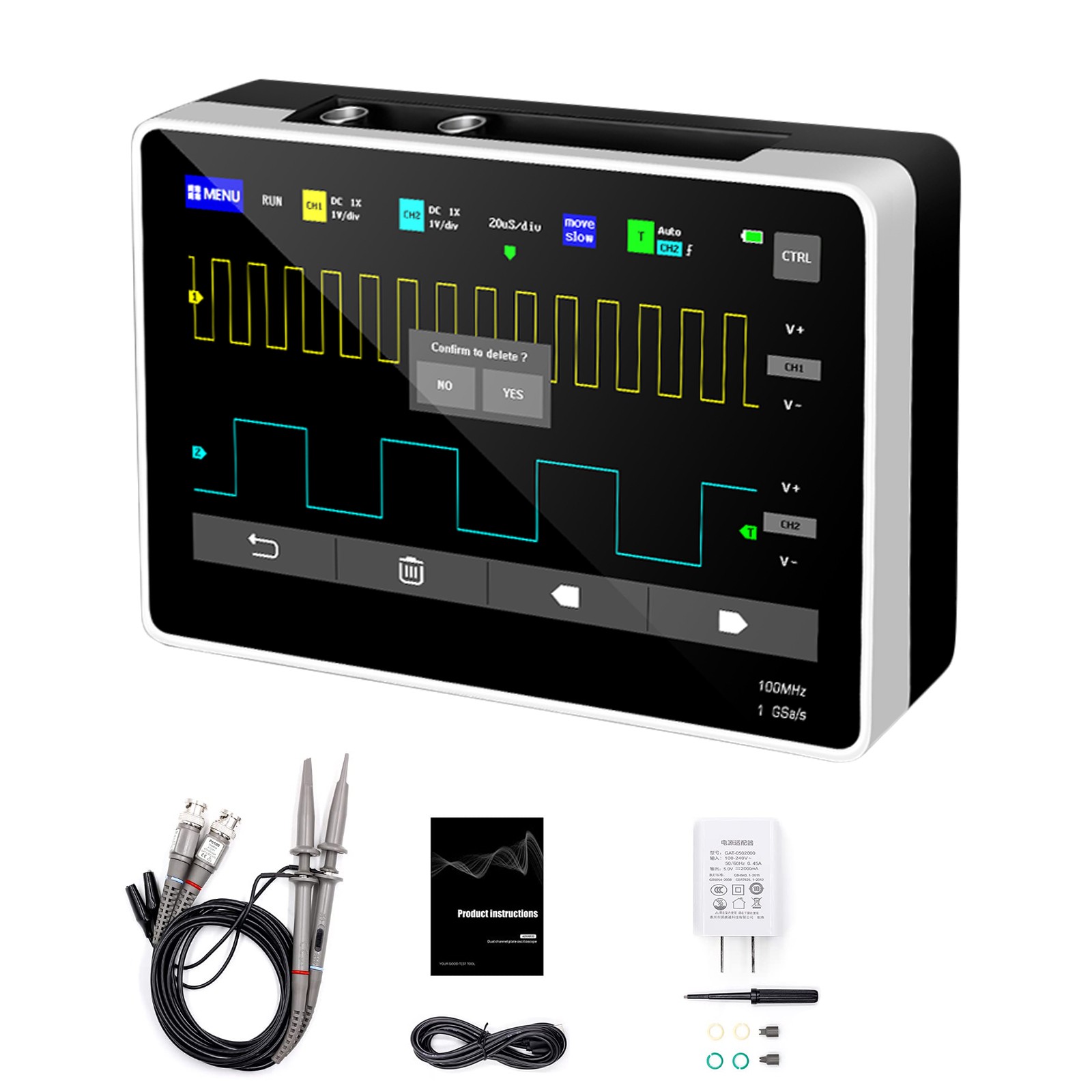 Portable 7″ Touchscreen Tablet Digital Oscilloscope 2CH 100MHz 1GSa/s 1GB Memory