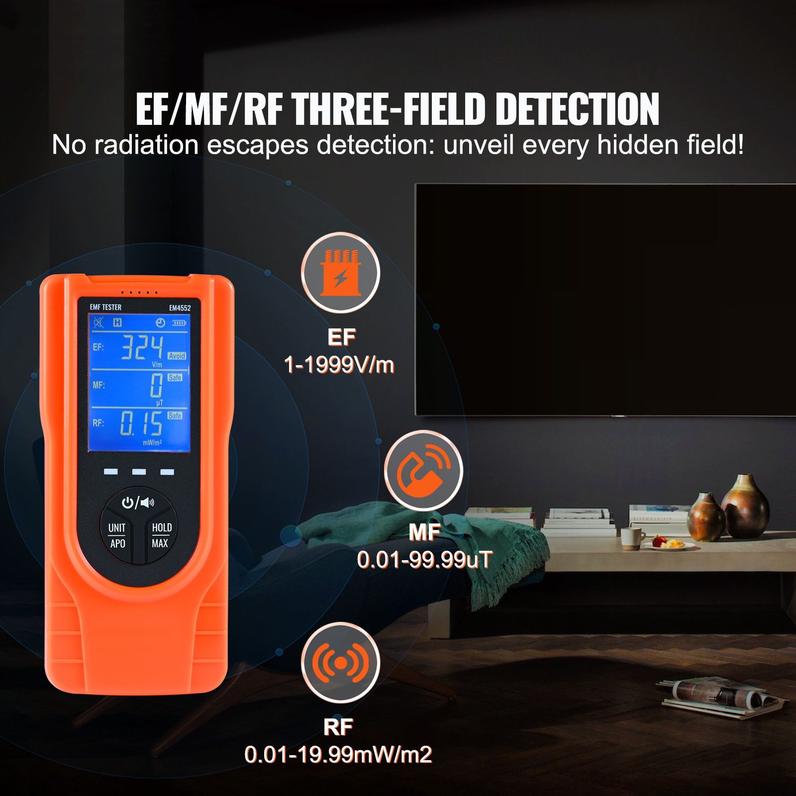 3-in-1 EMF Meter, 5Hz – 3.5GHz, Handheld Rechargeable Electromagnetic