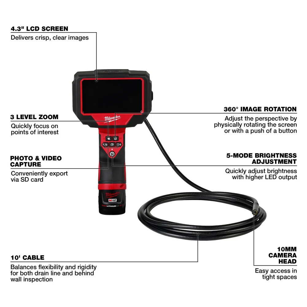 Milwaukee 2324-21 M12 12V 360 Cordless M-Spector 10′ Inspection Camera