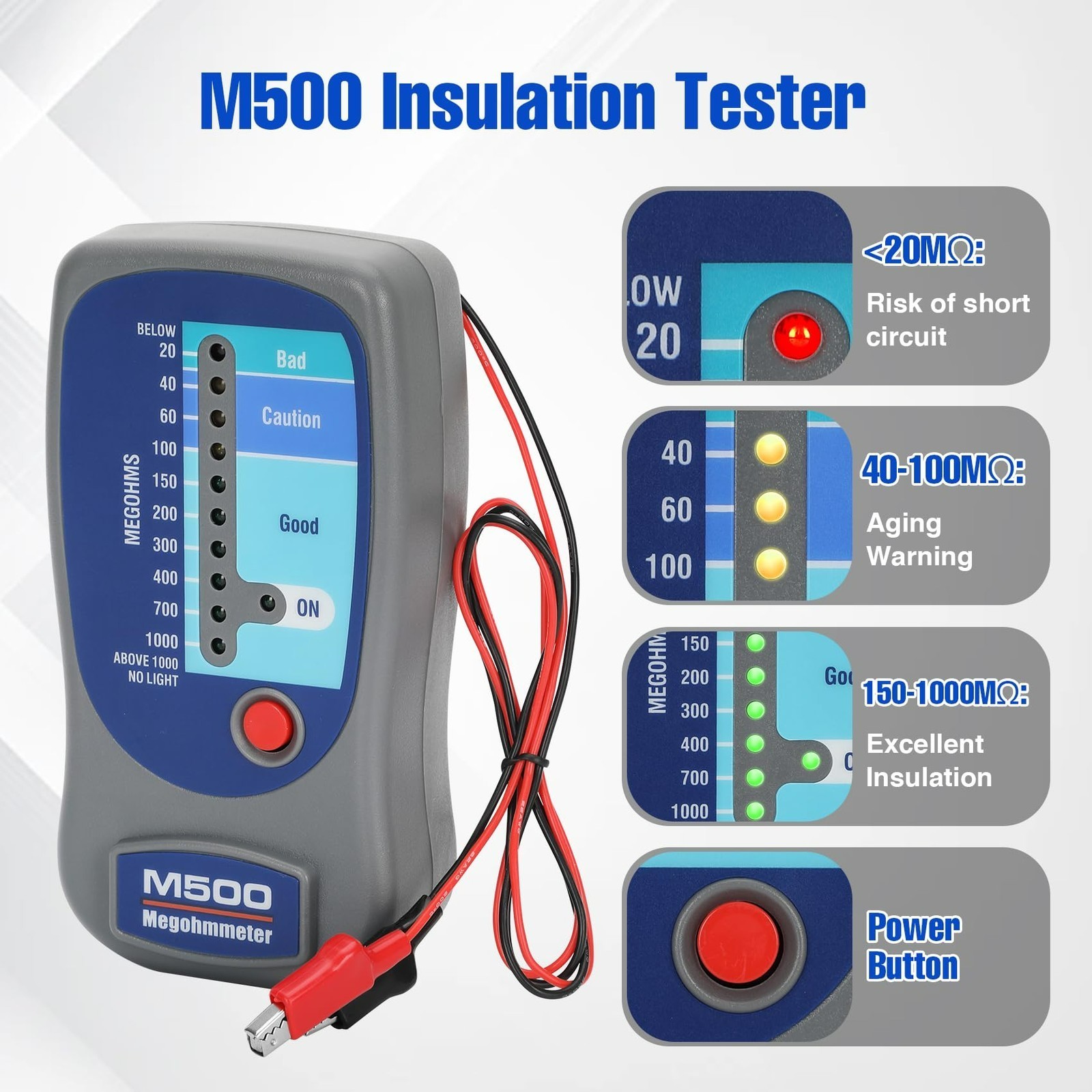 M500 Insulation Resistance Tester Megohmmeter for Quick Fault Detection