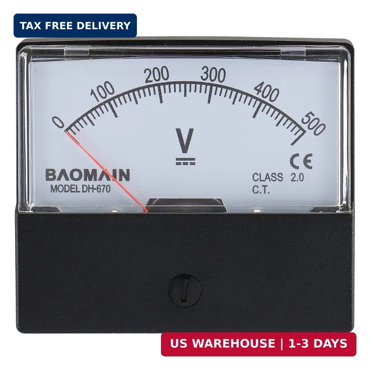 Baomain Voltmeter DH-670 DC 0-500V Rectangular Class 2.5 Analog Panel Volt Volta