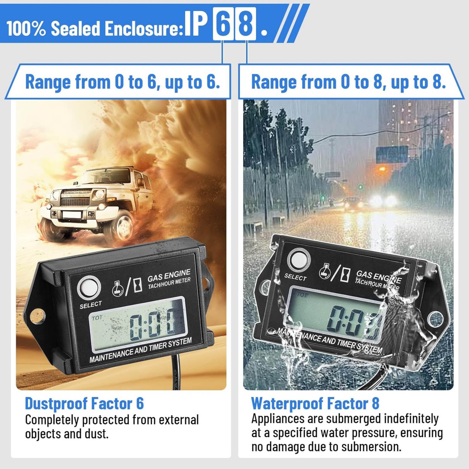 Waterproof Tachometer Hour Meter 25000RPM For Marine Engine Spark Plug Wire