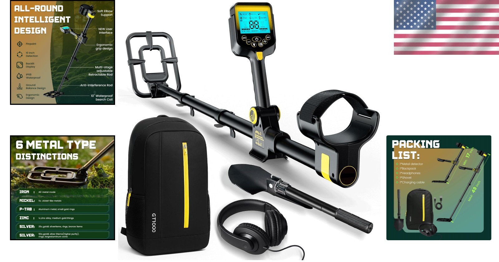Professional 2000mAh Cordless Metal Detector with LCD & Waterproof Coil