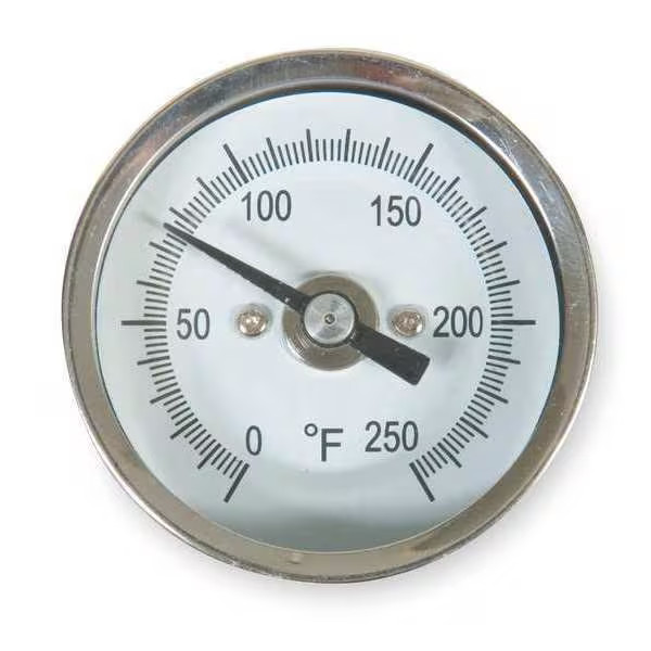 Manufacturer Varies Bimetal Thermom, 2 In , 0 to 250F, Window Material: Glass