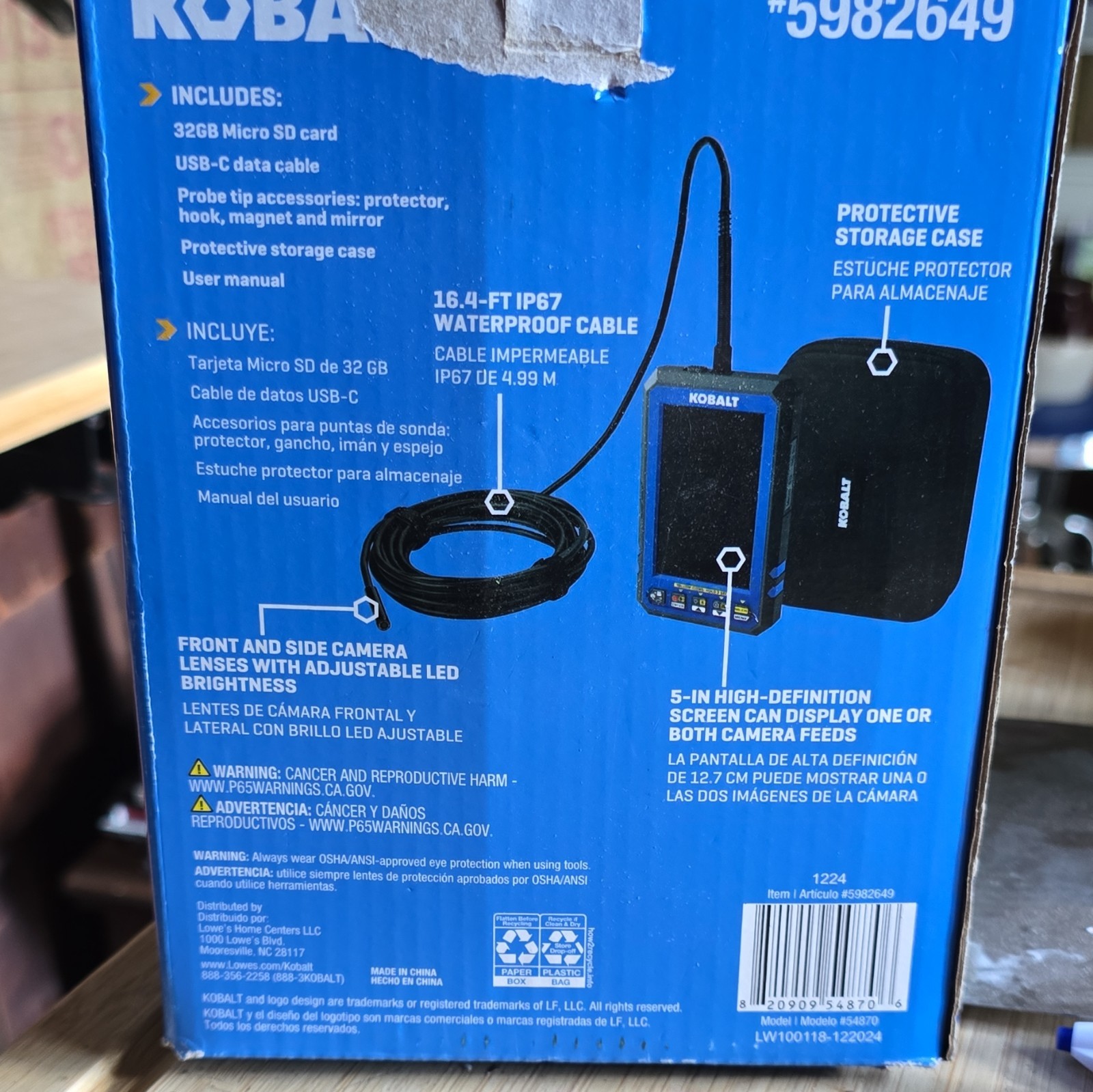 Kobalt Digital Inspection Camera 16.4ft IP67 LCD USB-C MicroSD MPN 5982649