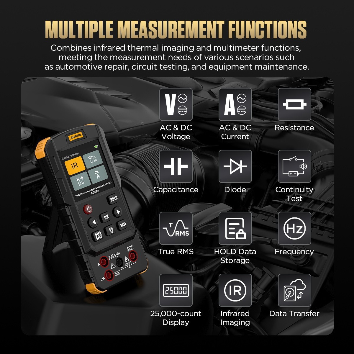 Thermal Imaging Camera 2 in 1 Digital Multimeter 25000count for Car Industrial