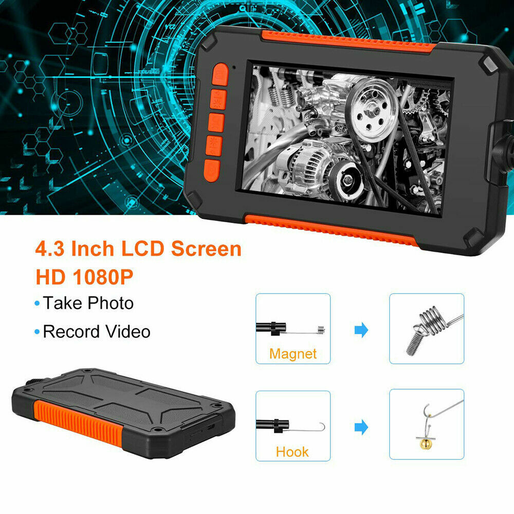 1080P HD Industrial Endoscope Borescope LCD 4.3inch 8mm Inspection Snake Camera