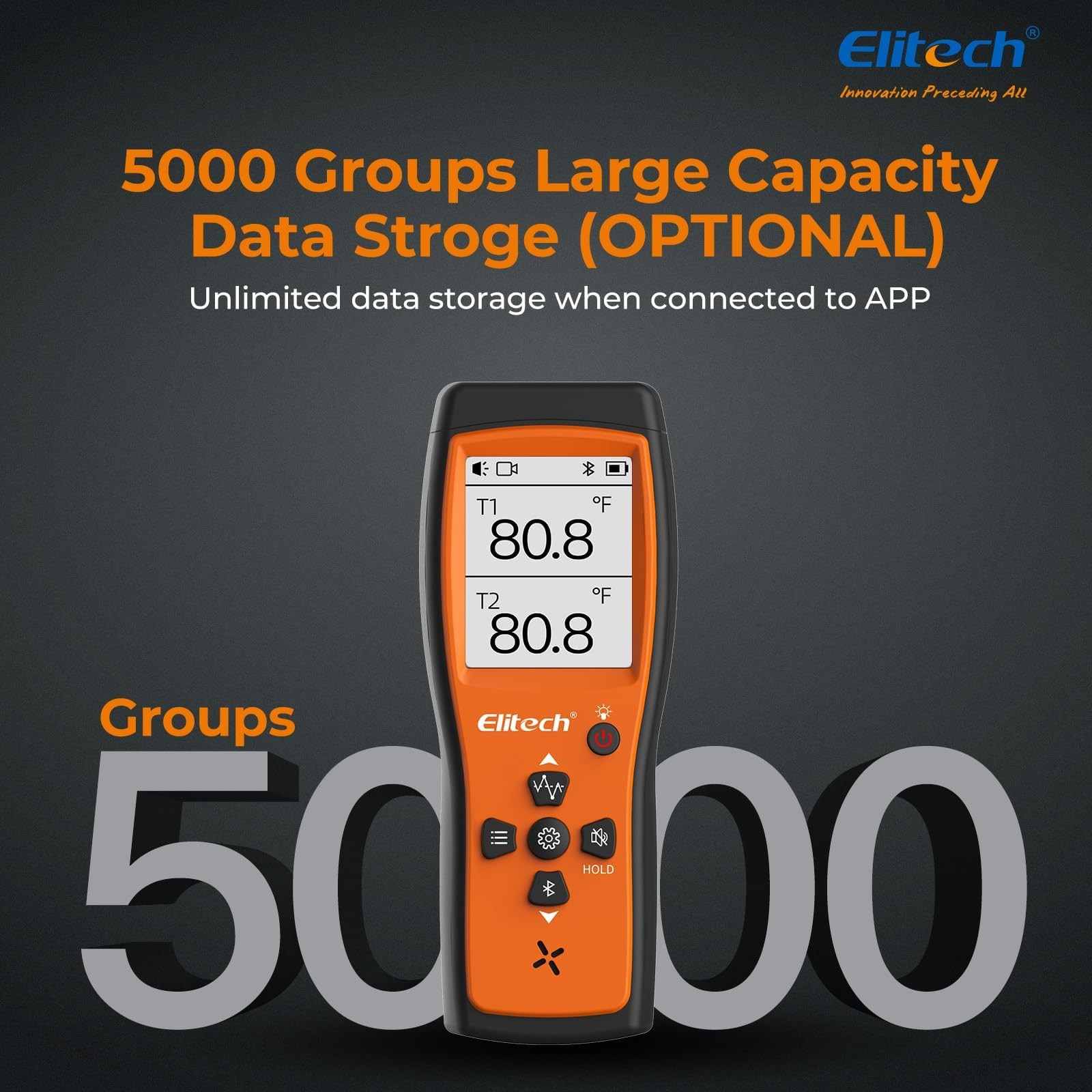 Elitech Bluetooth Thermocouple Thermometer Digital Temperature Data Orange
