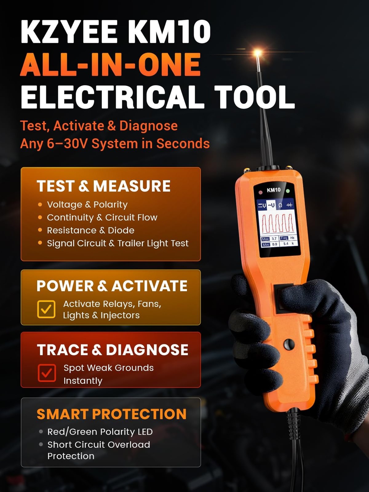 KZYEE KM10 Power Circuit Probe Tester with Live Waveform Display & Component …
