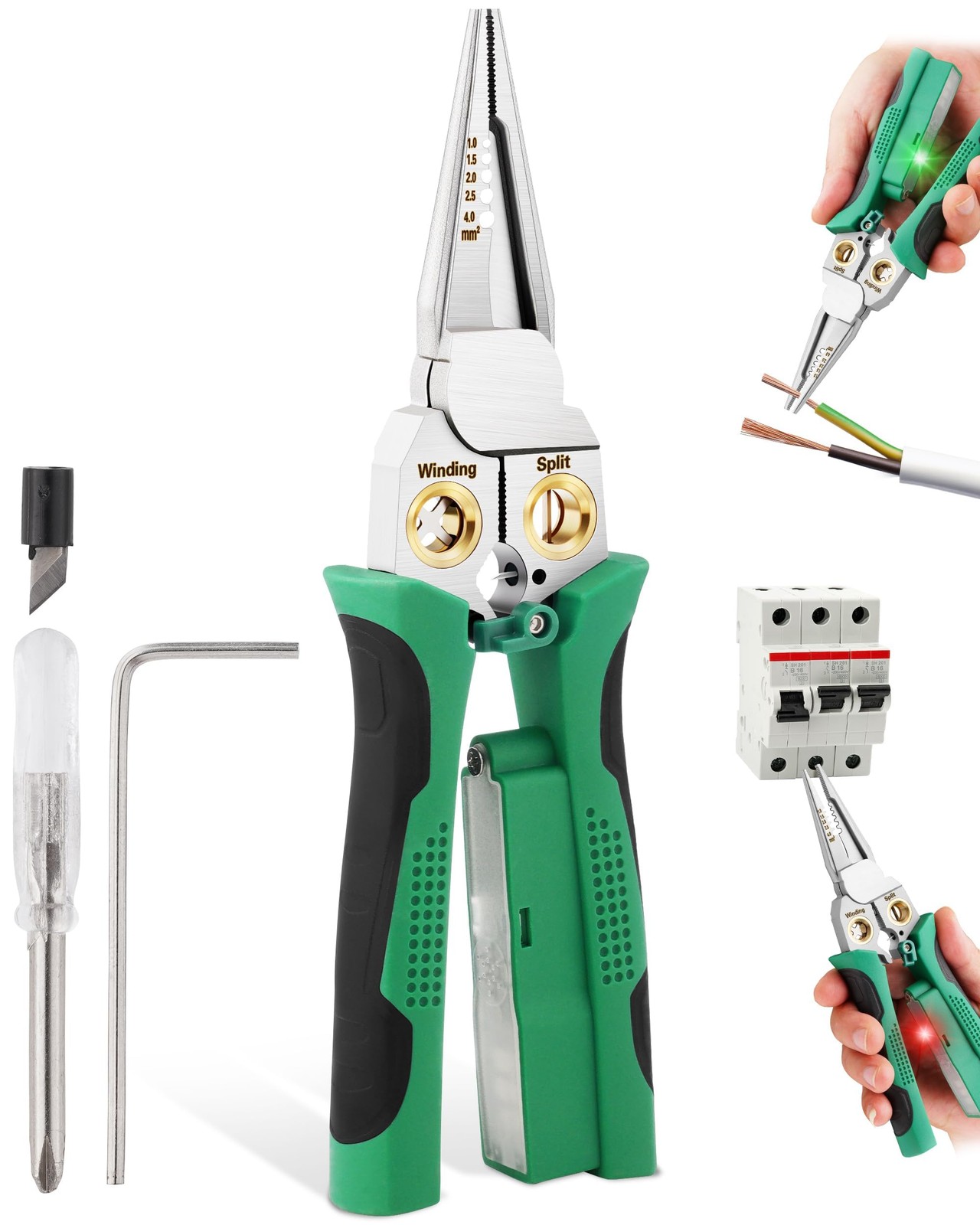 FAITIO 8 In 1 Wire Stripper with Voltage Tester, Strippers/Crimper Green