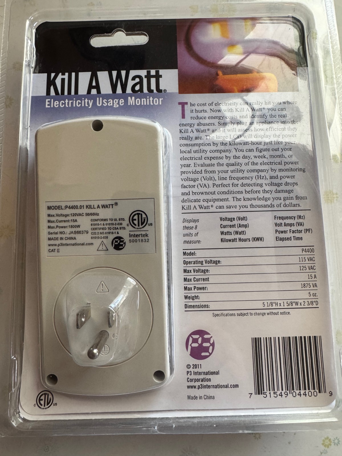 Kill A Watt P4400.01 Electricity Usage Monitor – New Sealed