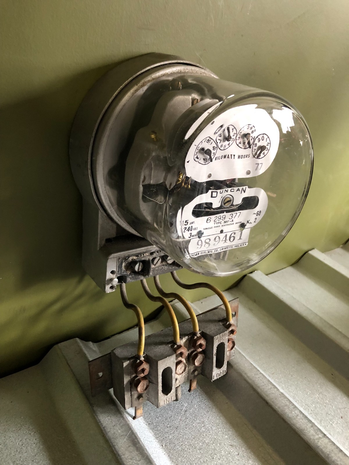 Vintage Duncan 120V 15A Watt Hour Electric Meter Type MF-A