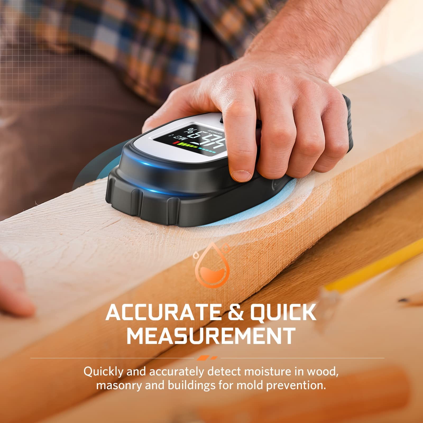 Digital Wood Moisture Meter – Pinless Detector for Firewood, Lumber, Drywall & C