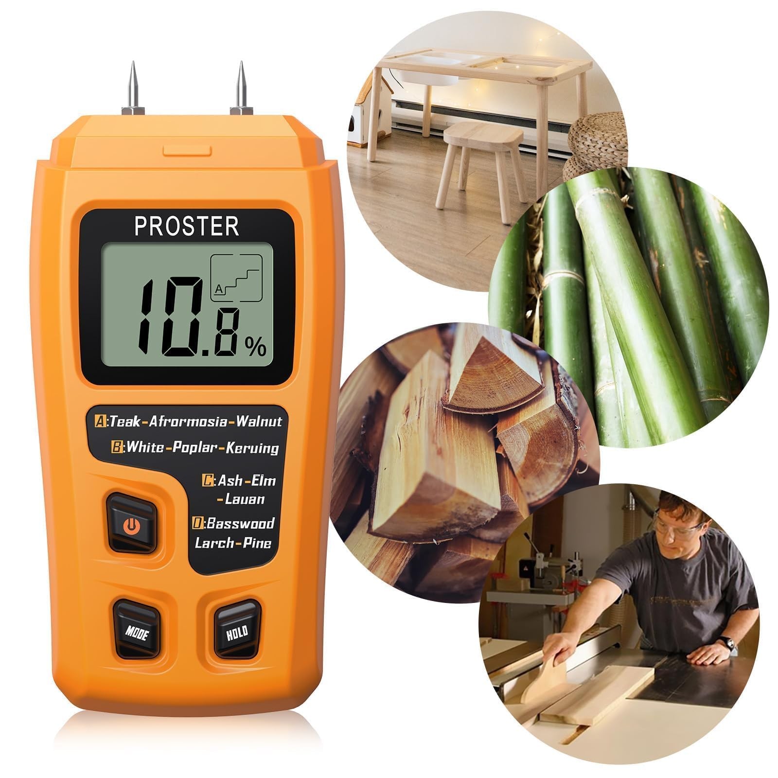 Digital Wood Moisture Meter Pin Type 4 Modes LCD Damp Tester Firewood Paper