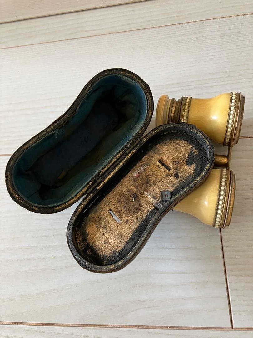 Antique Calderoni Hungary Opera Glasses Brass Mother of Pearl Ivory 1900s