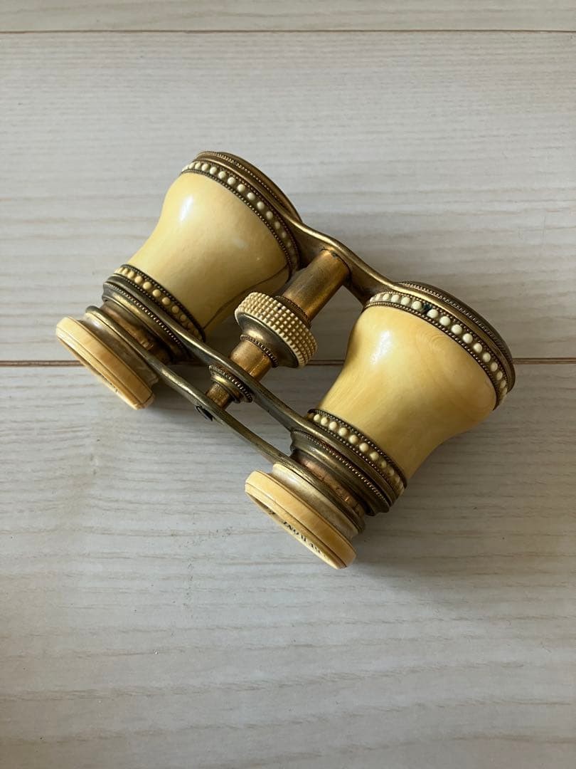 Antique Calderoni Hungary Opera Glasses Brass Mother of Pearl Ivory 1900s